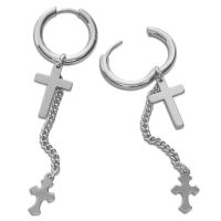 Edelstahl Creolen mit 2 hängenden Kreuzen und Kettchen Edelstahl Creolen mit 2 hängenden Kreuzen und Kettchen