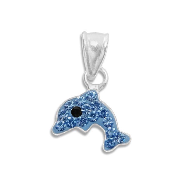 Delfin Anhänger blau mit Strass 925 Silber