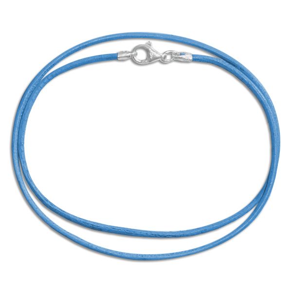 Lederband hellblau 38 cm mit 925 Silber Verschluss