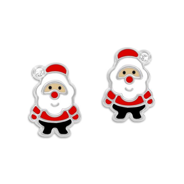 Weihnachtsmann Ohrstecker mit Strass Steinen 925 Silber Ohrringe Kinder Weihnachen