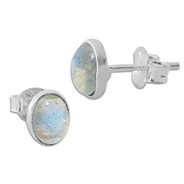 Labradorit Ohrstecker oval 925 Silber Edelsteinschmuck Ohrringe