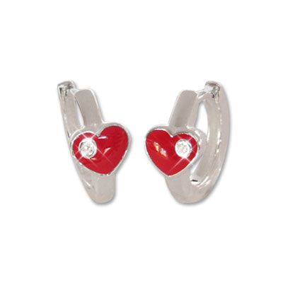 Kinder Creolen Herz 925 Silber Kinderschmuck Ohrringe mit roten Herzen