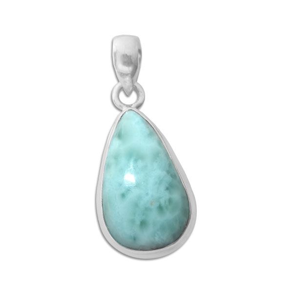 Larimar Tropfen Anhänger mit Doppelrand 925 Silber
