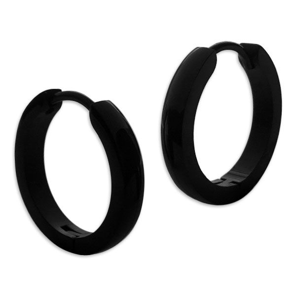 Schwarze Edelstahl Creolen 18 x 2,5 mm glänzend gewölbt Ohrringe