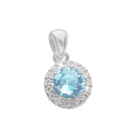 Runder Strass Anhänger aquamarin blau und weiß 925 Silber Runder Strass Anhänger aquamarin blau und weiß 925 Silber
