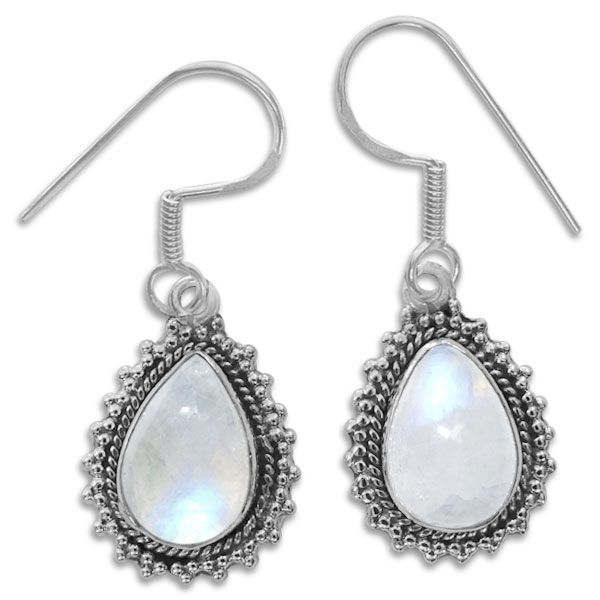 Tropfen Mondstein Ohrringe mit filigranem Rand 925 Silber Edelsteine