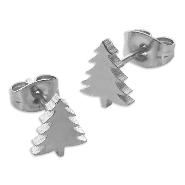 Edelstahl Ohrstecker Weihnachtsbaum Tannenbaum silber Winter Ohrringe