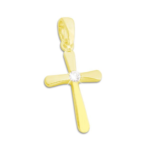 Anhänger glänzendes Kreuz mit Zirkonia 333 Gold