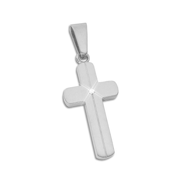 Edelstahl Damen Kreuz Anhänger mit Zirkonia Edelstahlschmuck