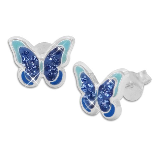 Kinder Ohrringe mit Schmetterlingen und blauem Strass 925 Silber