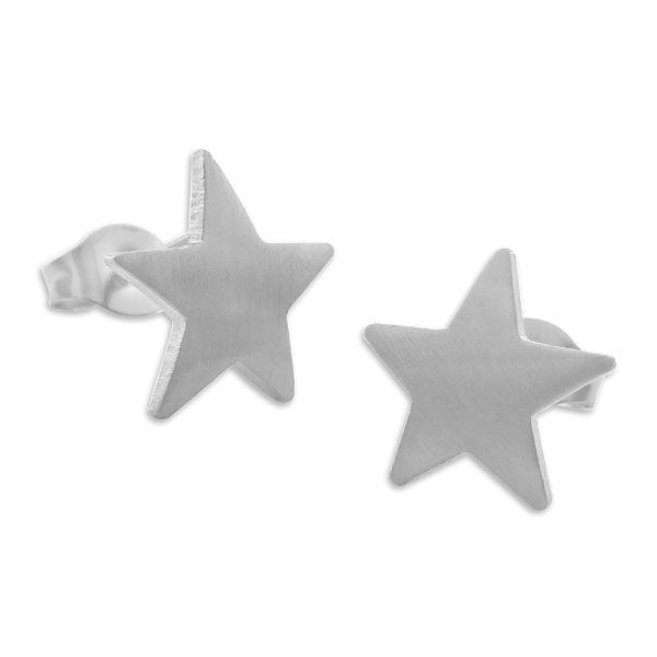 Große Edelstahl Stern Ohrstecker matt gebogen silberfarben