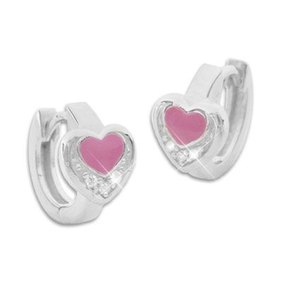 Kindercreolen rosa Herz und Strass 925 Silber