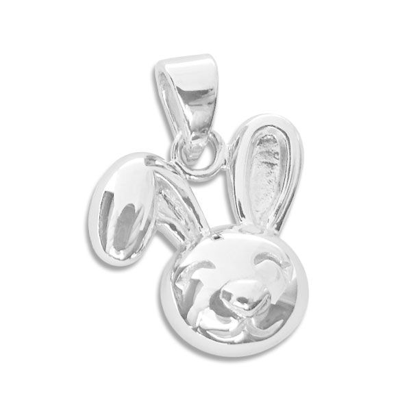 Großer 3D Hasenkopf Anhänger glänzend 925 Silber Hase Geschenk Ostern