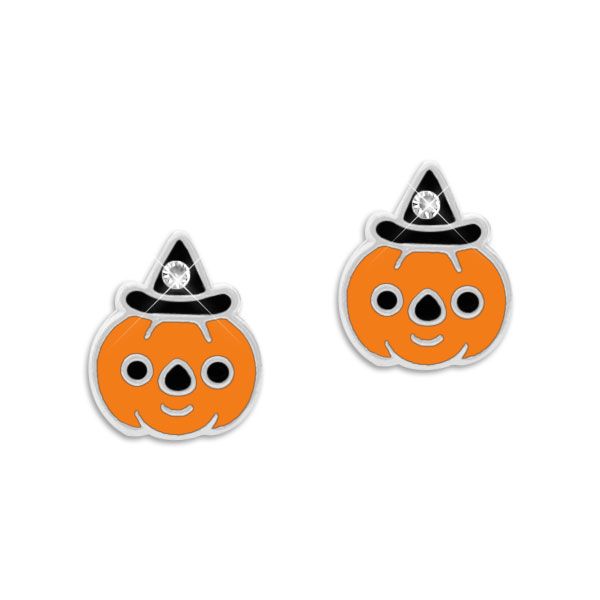 Ohrstecker Halloween Kürbis mit Hut und Strass Stein 925 Silber