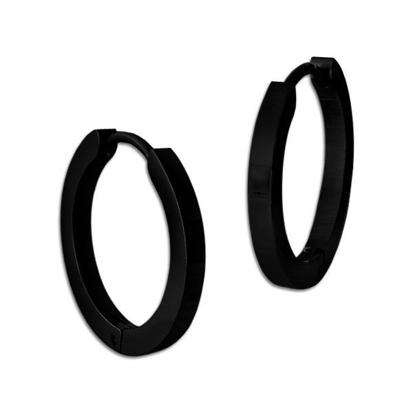 Große schwarze Edelstahl Klapp-Creolen 18 x 2 mm glänzend