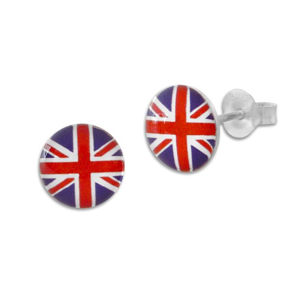 Runde Ohrstecker UK Flagge 925 Silber Ohrringe Großbritannien