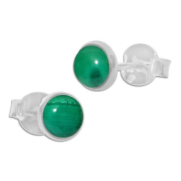 Malachit Ohrstecker rund 925 Silber grüne Edelstein Ohrringe