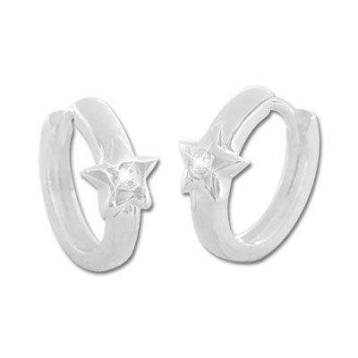Stern Ohrringe Creolen mit Zirkonia 925 Silber Geschenk Damen und Teenies