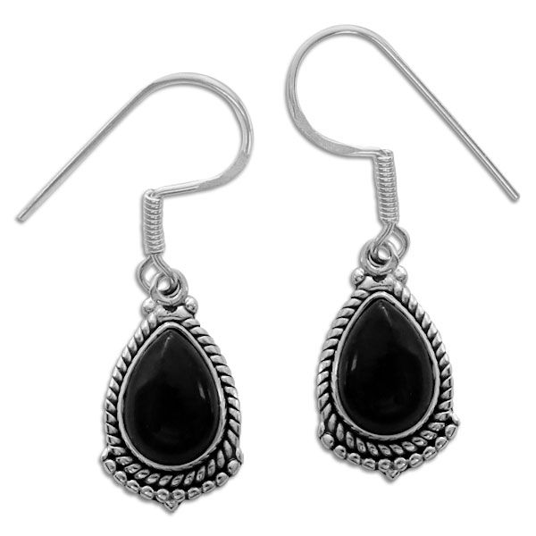 Onyx Ohrringe Tropfen mit filigranem Rand 925 Silber Gothic Schmuck