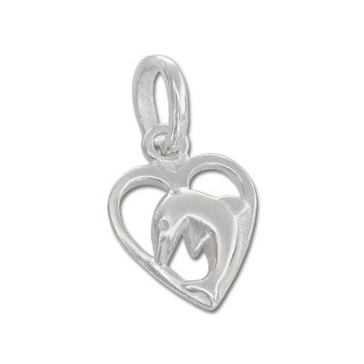 Delfin Anhänger im Herz 925 Silber Kinderschmuck