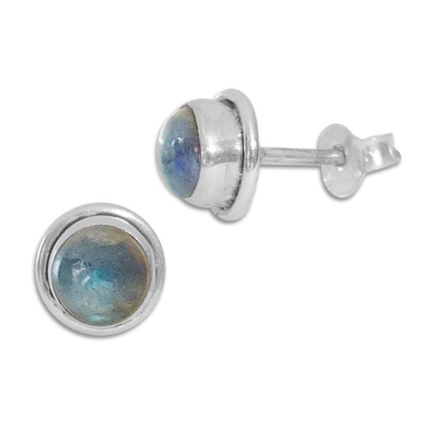 Runde Labradoritschmuck Ohrstecker mit Doppelrand 7 mm 925 Silber