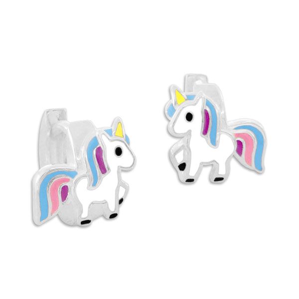 Kinder Creolen Einhorn blau rosa lila 925 Silber Ohrringe Mädchen