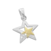 Anhänger 2 Sterne im Bicolor Design 925 Silber Winter Weihnachten Anhänger 2 Sterne im Bicolor Design 925 Silber Winter Weihnachten