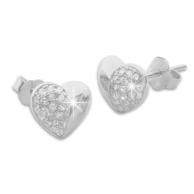 Ohrstecker Herz mit Zirkonia Strass Steinen 925 Silber Ohrringe Damen