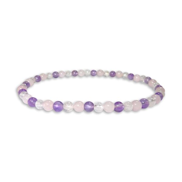 Kleines Kugel-Armband Amethyst Rosenquarz Bergkristall 3-4 mm 19,5 cm