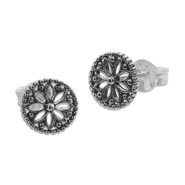 Ohrstecker Mandala Blume geschwärzt 925 Silber runde Damen Ohrringe