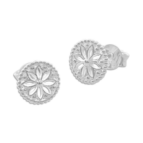 Ohrstecker Mandala Blume glänzend 925 Silber runde Damen Ohrringe