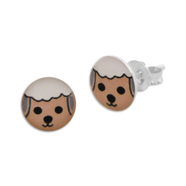 Runde Ohrstecker mit Schäfchen Gesicht 925 Silber Schaf Ohrringe