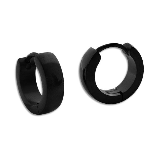 Schwarze Creolen Edelstahl glänzend 12,5 x 3,5 mm