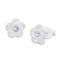 Blumen Ohrstecker mattiert mit flieder lila Stein 925 Silber Kinderschmuck Blumen Ohrstecker mattiert mit flieder lila Stein 925 Silber Kinderschmuck