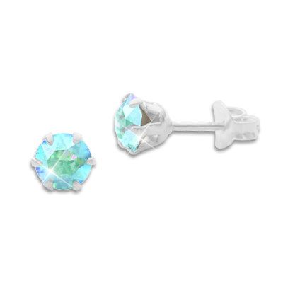 Kristall Ohrstecker aqua blau bunt rund 5 mm 925 Silber Ohrringe