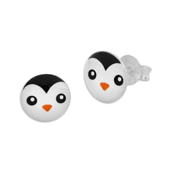 Runde Ohrstecker Ohrringe mit Pinguin Gesicht 925 Silber