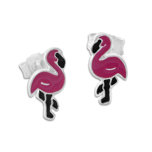 2 x Kinder Ohrringe Flamingo Pink Blume Kristall 925 Silber Mädchen Ohrstecker