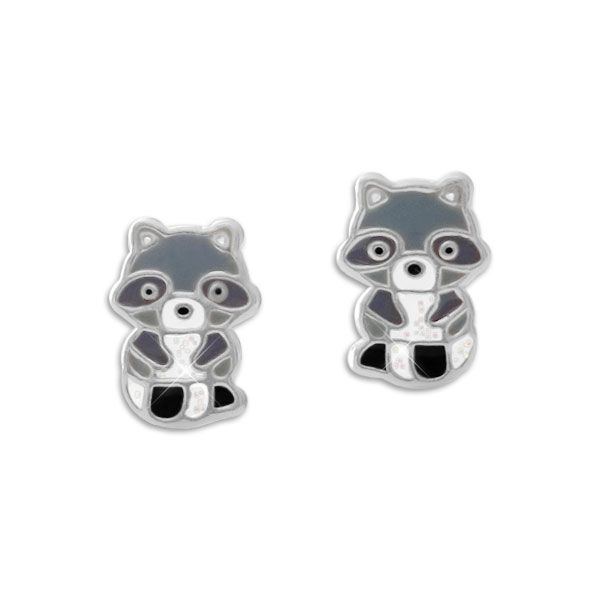 Waschbär Ohrringe Ohrstecker mit Glitzer 925 Silber