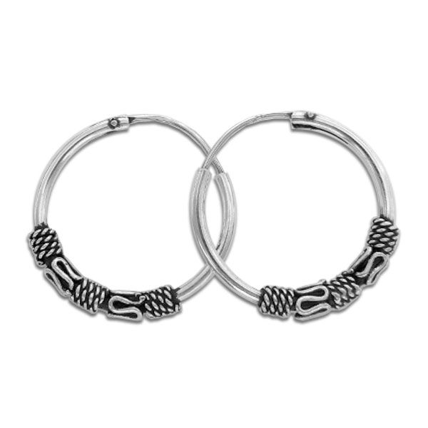 Bali Creolen 16 mm 925 Silber verzierte Ohrringe