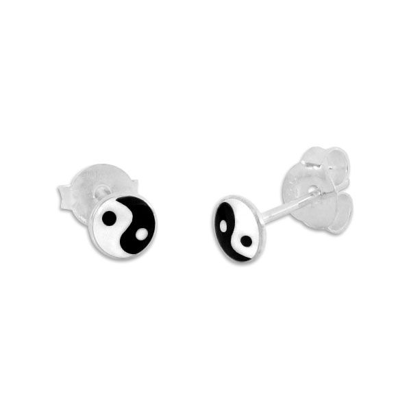 Kleine Ohrstecker mit Yin Yang Symbol 4 mm 925 Silber Silberschmuck