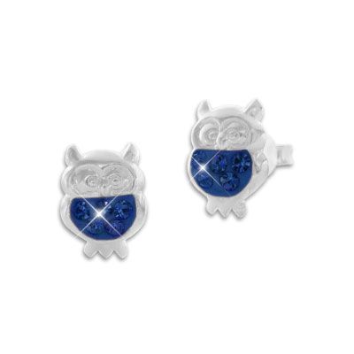 Ohrstecker Eule mit blauem Strass Bauch 925 Silber
