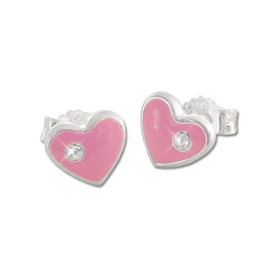 Kinder Ohrstecker Herz rosa mit Strass Stein 925 Silber Mädchen Geschenk