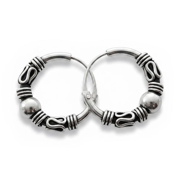 Gothic Creolen 14 x 3 mm mit Kugeln 925 Silber Ohrringe Herren Damen