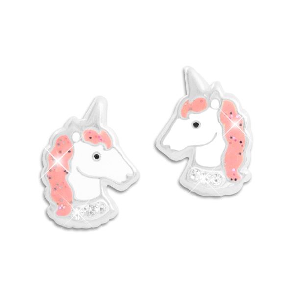 Ohrstecker Einhorn rosa Mähne Strass Steine 925 Silber Kinder Ohrringe