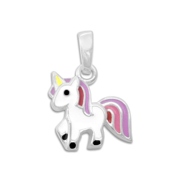 Kinderschmuck Anhänger mit Einhorn lila rosa rot 925 Silber