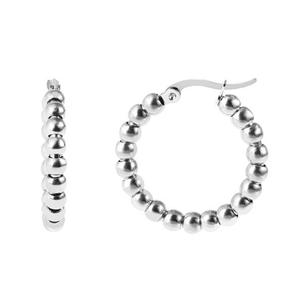 Edelstahl Creolen mit Kugeln 26 x 4 mm silberfarben