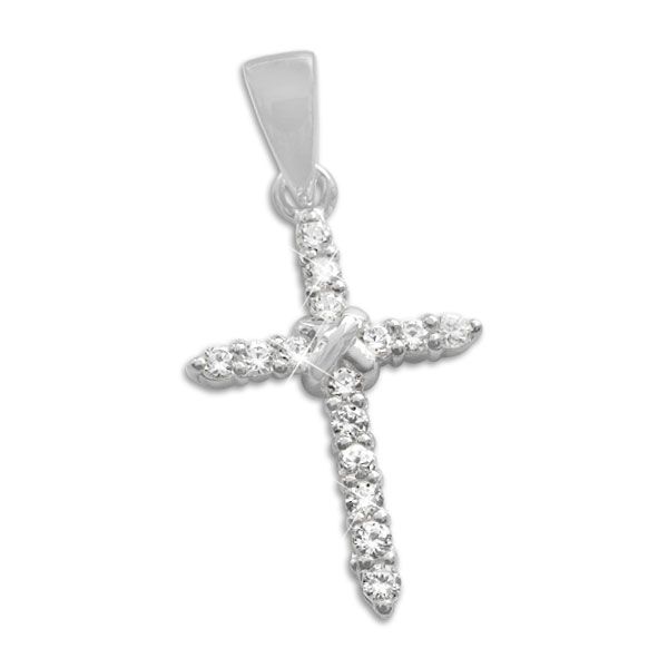 Kreuz mit 15 Zirkonia Strass Steinen 925 Silber Damen Schmuck Anhänger