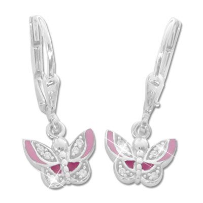 Ohrringe für Kinder Schmetterlinge pink rosa und Strass 925 Silber