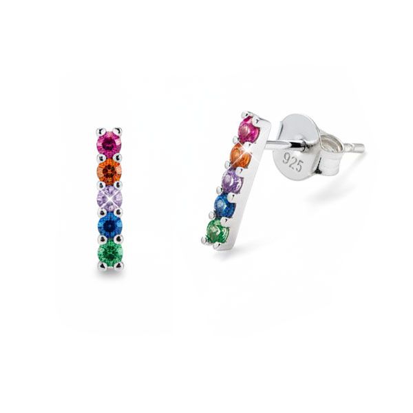 Regenbogen Ohrstecker mit 5 Strass Steinen 925 Silber