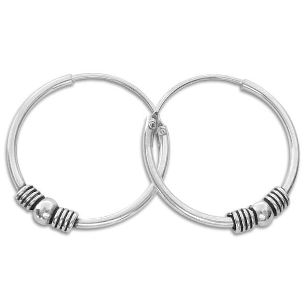 Bali Design Creolen mit Kugel 18 mm 925 Silber